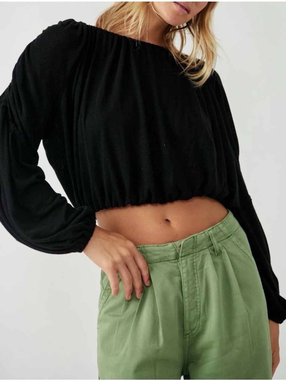 Free People In a Dream Black Long-Sleeve Cropped Blouse - size Medium, EUC!
